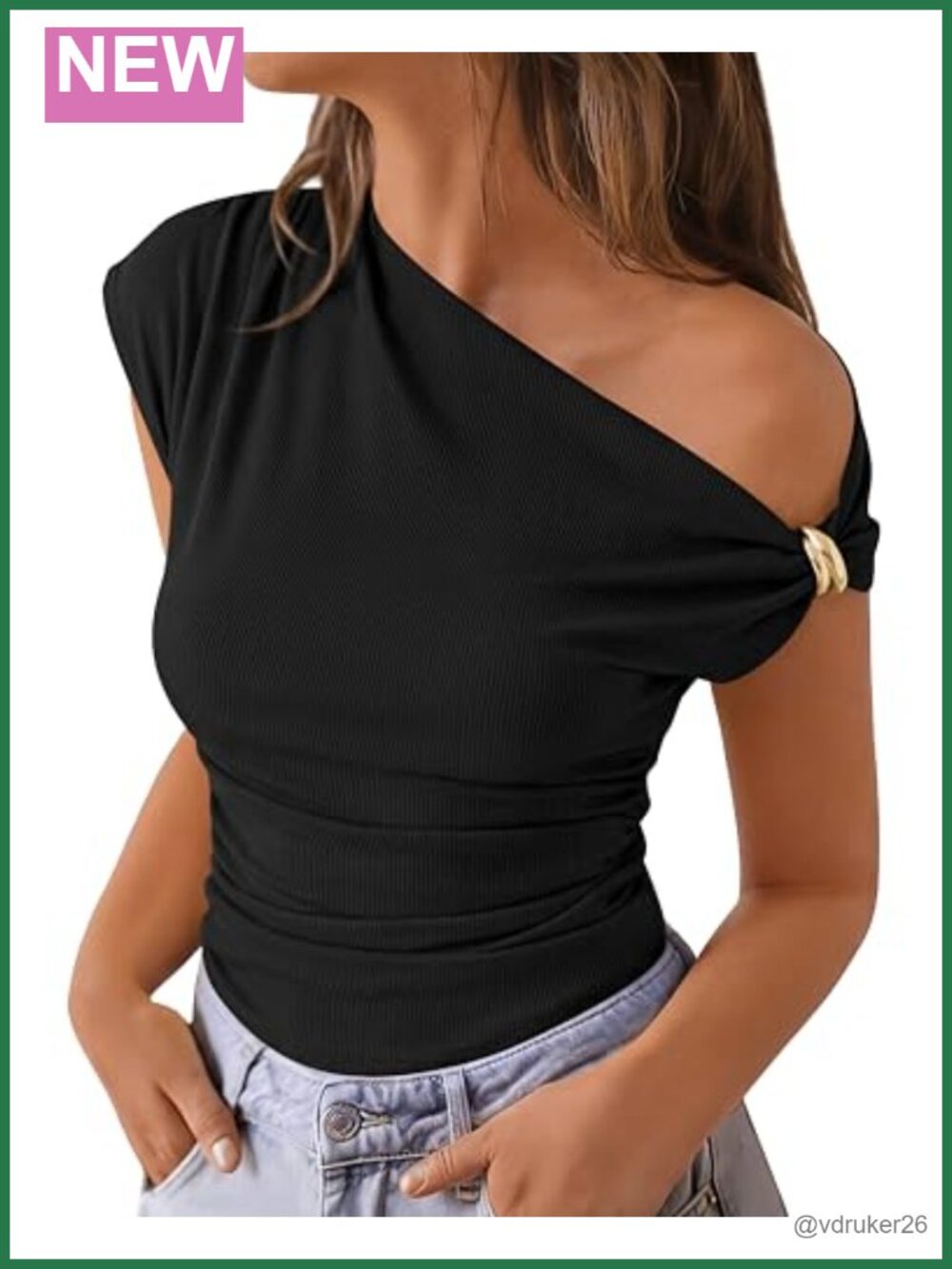 Off The Shoulder Crop Top Ribbed Knit Ruched Asymmetric Neckline Y2K Womens